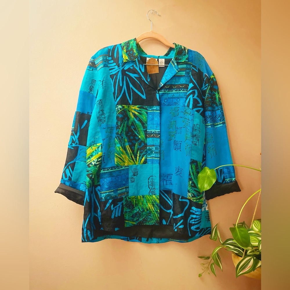 Vintage Chicos Bamboo Abstract Print Blazer Top